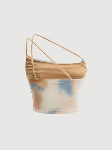 Verdusa Women's Sleeveless Tie Dye One Shoulder Ruched Side Draped Cami Crop Top2