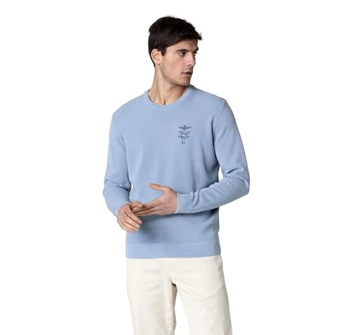 Pull bleu glace Aeronautica Militare MA1394 en coton pointe de riz pour vos sorties d'été