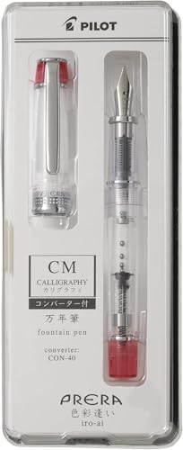 PRERA Iro-Ai Pilot Fountain Pen Transparent Red Calligraphy Nib P-FPR-1-TR-CM With Original Stylus Ballpoint Touch Pen