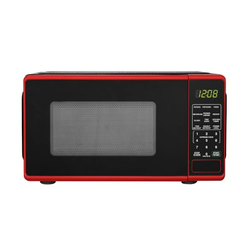 Image of 0.7 Cu Ft 700W Compact Red Microwave Oven, Countertop with LED & 6 Preset Menus