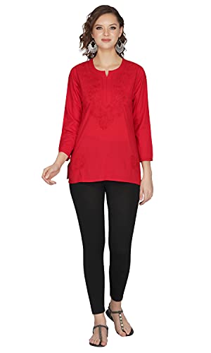 Image of Vahson Designer Hand Lucknowi Chikankari Embroidery Cotton Short Kurti for Women /Girls