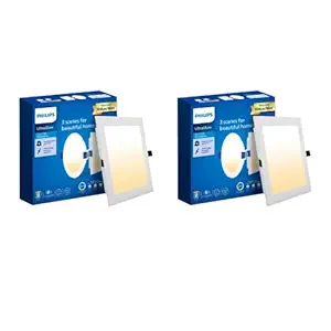 Philips Ultra Glow 10-watt Square LED Downlighter | 3 Colors in 1 Recessed LED Downlight | LED Ceiling Light for Home and Hall | Cut Out: 4 inch, Color: Tunable White, Pack of 2