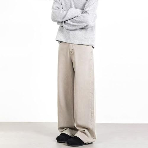 Jeans Pants Trousers Denim Retro Washed Apricot Loose Wide Leg Casual Commuter Straight Tube for Men4