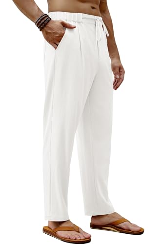 Beotyshow Mens Pants Casual Elastic Waist Drawstring Texture Beach Pant Lightweight Loose Fit Trousers Summer Long Pants2