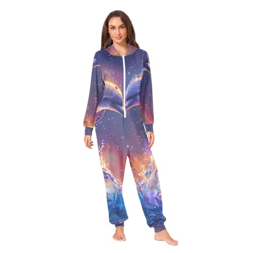 Pijama navideño de felpa con capucha de delfines para noches frías de invierno
