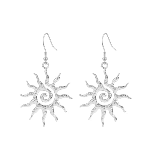 Sunburst Drop Earrings with Sterling Silver French Hook,Spiral Statement Sun Ray Jewelry for Her