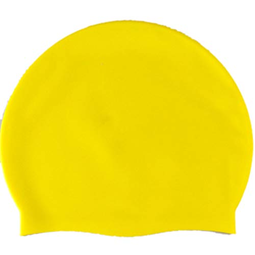 CALISTOUS adulto largo de pelo corto natación piscina gorra, amarillo
