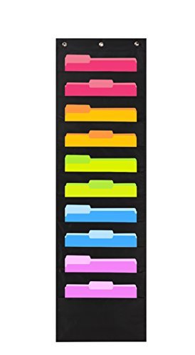 Hippo Creation Heavy Duty Storage Pocket Chart (Black - 1 Pack, 10 Pockets - Without Name Tag)