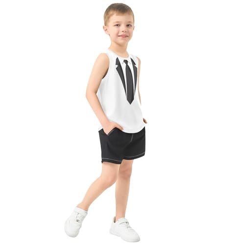 Boys Tank Top Shirts Black Tuxedo Tie Sleeveless T-Shirts Crew Neck for Kids Clothing Children4
