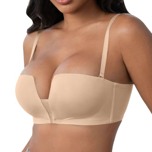 MESSIYO Everyday Jelly Bras for Women Wireless Deep V Bra Beige - image 1