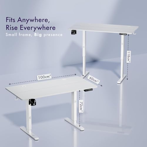 Image of ARTIKEL Artidesk Eco Electric Height Adjustable Table for Office Work & Home-Sit Stand Gaming Desk 80kg Load, Cup Holder, 2 Hooks,Cable Organizer 2Split Tabletop (White, 100x60 CM)