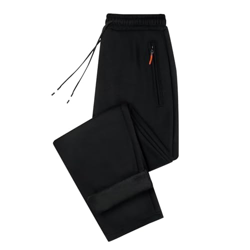 Generisch Pantalones de chándal para hombre holgados con forro polar y reforzado, pantalones térmicos largos de forro polar con bolsillos con cremallera, pantalones rectos para deportes e invierno