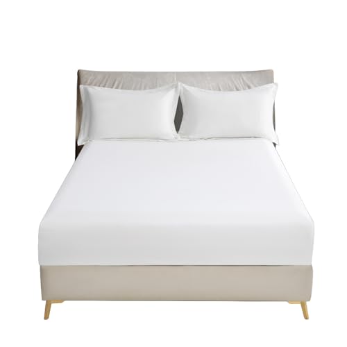 DONETELLA Bedding Fitted Sheet - Fits 90x200 Cm Bed For Single Bed 2 Pcs (1 Fitted Sheet and 1 Pillowcase) - 30 Cm Deep Pocket - Solid Bed Sheet