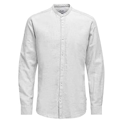 Camisa Only & Sons Onscaiden LS Solid Linen Mao, Blanco, L Hombre Cover