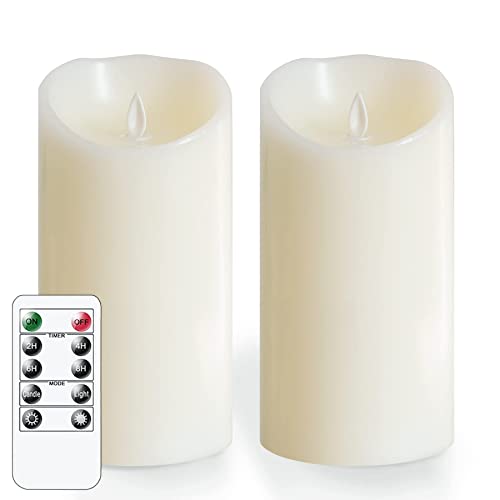 Mavandes 10 x 20CM sin llama velas parpadeantes con mando a distancia, LED con pilas temporizador real cera Pilar Velas, marfil Pack de 2 de larga duración falsa velas eléctricas