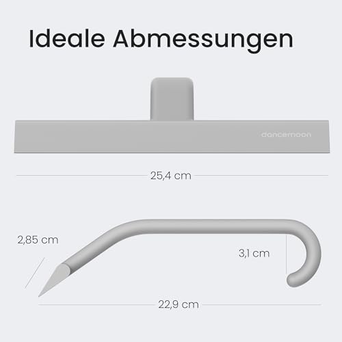 dancemoon JustHang Duschabzieher, einteiliger Softtouch-Silikon-Abzieher Dusche mit integriertem Haken, streifenfreies Abziehen ohne Quietschen, für Duschwand und Fenster, 25 cm, Grau