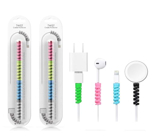 Image of Spiral Charger Cable Protector Data Cable Saver Charging Cord Protective Cable Cover Set of 2 (8 Pieces)