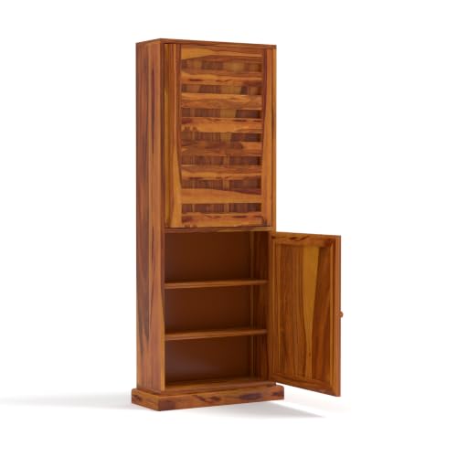 Image of Sheesham Wood Study Table with Bookshelf & Storage Cabinet | Space Saving Writing Desk for Home Office & Study Room (Honey Finish)