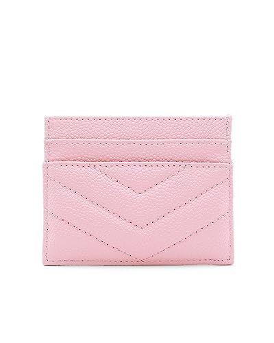 Womens Leather Card Holder Wallet | Slim Luxury Vegan Leather Compact Wallet | Thin Designer Quality Leather Credit Card Minimalist Wallet for Women (Pink)