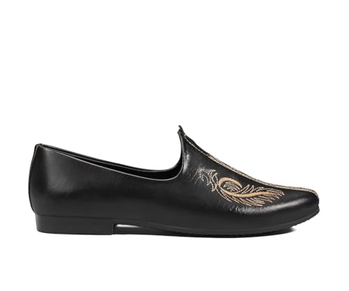 Image of LOUIS STITCH Men's Ethnic Slip On Embroidery Stitch Mojaris | Stylish Nagra Juti for Men | Lightweight and Comfortable Stylish Embroidery Jutis and Mojaris for Kurta Pajama | LSAXNGEDST
