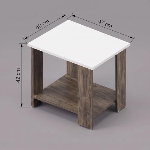 Image of Echo 2-Tier Center Table & Side Table - Modern Dual-Tone Coffee Table for Living Room & Bedroom | Premium Engineered Wood, Frosty White & Dark Oak (47 x 40 x 42 cm)