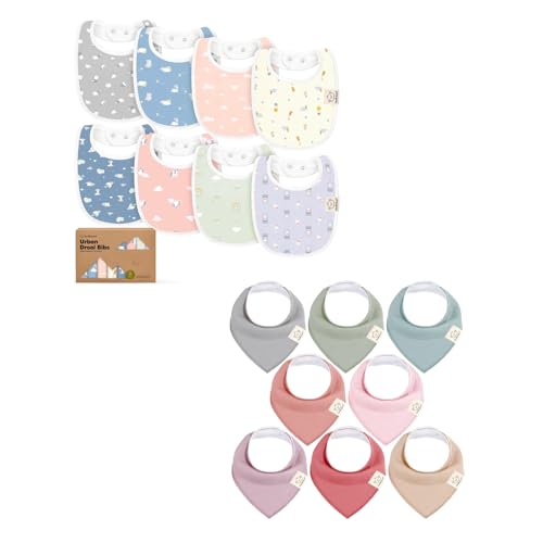KeaBabies 8-Pack Baby Bibs for Girls & Boys and 8-Pack Baby Bandana Scarf- Teething Bib for Kids, Toddlers, Boy, Girl - Stylish Unisex Bandana Kids Scarfs