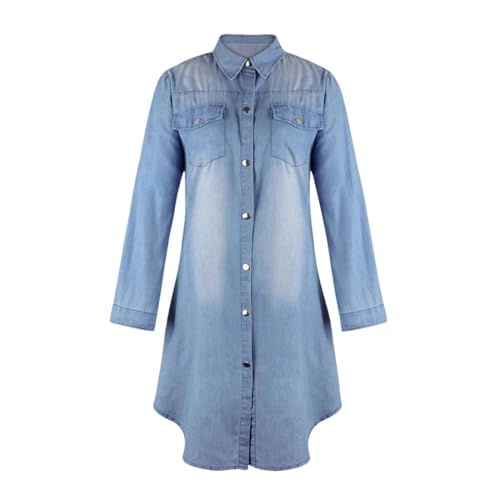 Robe en denim à manches longues femme avec poches UIOKLMJH en jean bleu