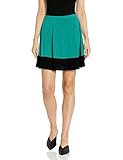Star Vixen Women's Plus-Size Stretch Ity Colorblock Hem Swingy Full Skater Skirt, Jade/Black, 1x