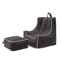 Ready Steady Bed Child Bean Bag Chair with Footstool | Ergonomically Designed Kids Armchair | Comfy Children Furniture | Toddler Play Safe Soft Seat Playroom Sofa (Polyester Grey)