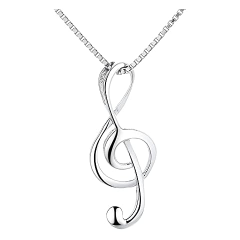 Belons Women Necklace, 925 Sterling Silver Treble Clef Musical Note Pendant Necklace, Gift for Girls Women Cover