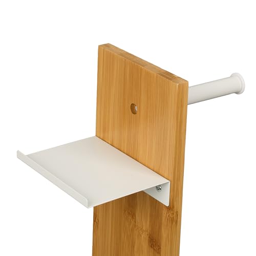 Portarrollos escobillero de bambú blanco y madera con balda Relaxdays 7