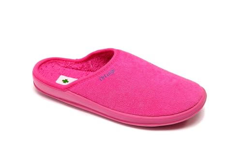 DrLuigi Women Fashionable Cozy Medical Slippers - Memory Foam Layer Polyurethane Sole Indoor Outdoor Italian Cotton Slippers - Relieves Pressure Improves Peripheral Blood Circulation - 8 F, Fuchsia