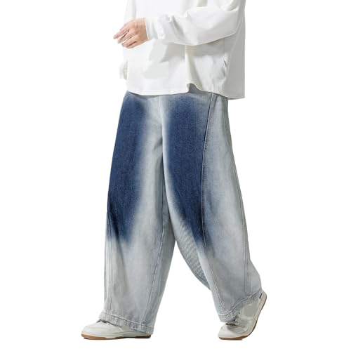 GURUNVANI Men's Gradient Washed Baggy Jeans Distressed Wide Leg Streetwear Denim Pants