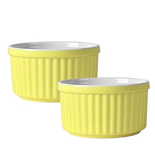 Ramekins - Ramekins aptos para horno, 6 onzas, ramequines, cuencos Ramekin, platos de soufflé de crema brulee (amarillo, juego de 2)