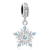 NanMuc Christmas Snowflake Dangle Charm Compatible with Women Pandora Bracelets Blue Crystal Hoilday Bead