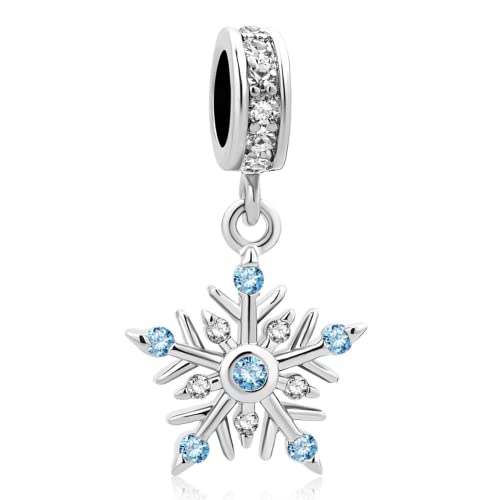 Image of Winter Snowflake Christmas Gift Crystal Rhinestone Dangle Bead Charms fit European Bracelet and Charm Necklace