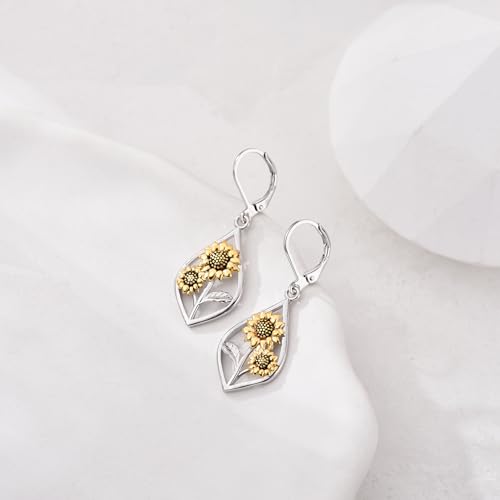 Golden Sunflower/Abalone Shell Sunflower Earrings Dangle Drop Leverback Earrings for Women3
