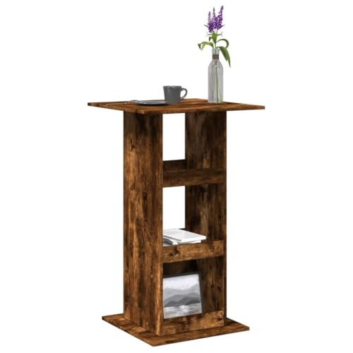 UJCHVHN Mesa de bar con almacenamiento, roble ahumado, 60 x 60 x 102 cm, mesas de madera de ingeniería para cocina y comedor
