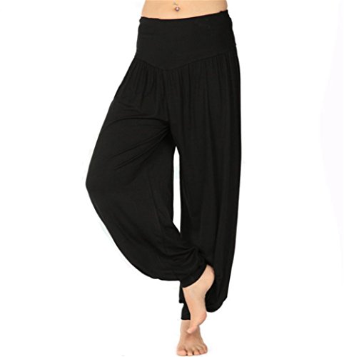 BeautyWill Yoga Harem Pants Wear Dance Sports Bloomers Hippie Trousers Soft Modal Plus Size Black