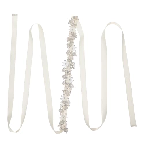 LOGOFUN Sparkly Rhinestone Pearl Wedding Belt with Adjustable Crystal Sash for Bride Dress Waist Women Gowns