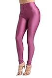 TOO HOT FASHIONS Women's Leggings Stretch Skinny Shiny Active Zipper Front Yoga Club Party Daily Sports High Waisted Tights Violet Small