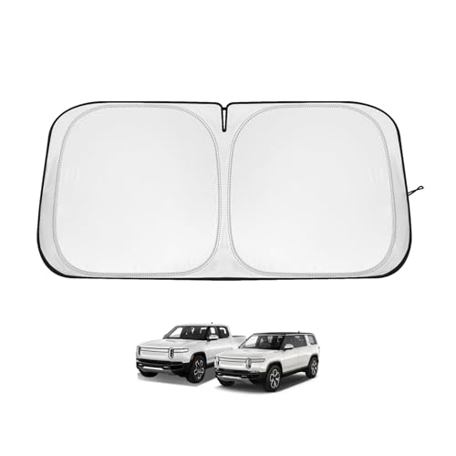 Image of BestEvMod Windshield Sunshade Compatible with 2022-2025 2026 Rivian R1S R1T Accessories Foldable Front Window Sunshade Sun Visor Protector Blocks Glare UV Ray Sun Protection Custom Fit