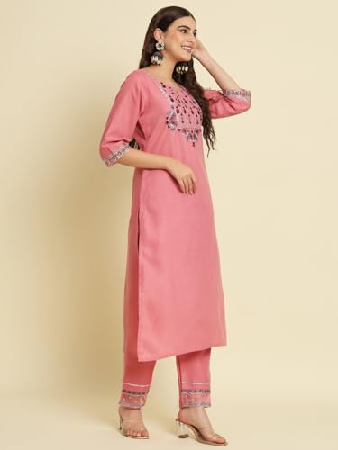 Image of VredeVogel Women's Cotton Blend Kurta Pant Set with Chanderi Silk Dupatta