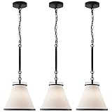 FookChak 3-Pack Black Pendant Lights Kitchen Island Ceiling Pendant Light with Linen Lampshade 10in Transition Pendant Hanging Light with Chain for Kitchen Sink Entryway Hallway Dining Room