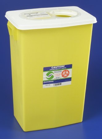 Chemotherapy Waste Container 18 Gallon Yellow Base Vertical Entry Sliding Lid