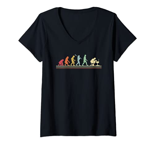 Mujer Evolución humana en un equipo Geek Funny Diseño Gráfico Camiseta Cuello V