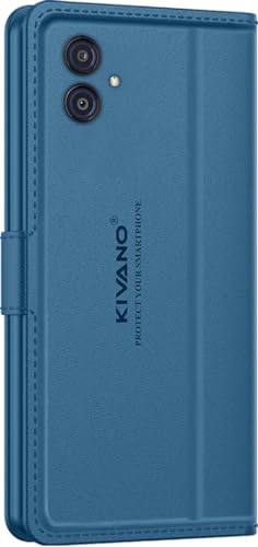 Image of KIVANO LUXE Compatible for Samsung Galaxy M04 / Samsung Galaxy F04 / Samsung A04e Luxury Handmade Leather Magnetic Flip Folio Case | Card Holder & Kickstand | Slim Protective Cover | Unisex - Blue