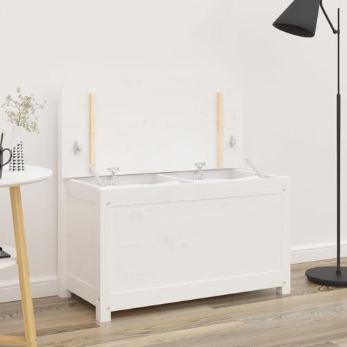 Banc blanc en pin massif 80cm avec coffre de rangement discret