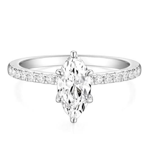 Bague de fiançailles marquise 2CT en or et argent pour femme