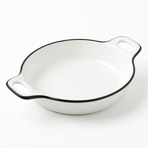 Travessa Oval de Cerâmica Branca com Alças, 28cm, Estilo Clássico com Borda Preta